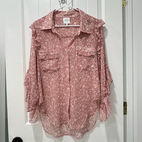 Misa Los Angeles Aeryn Floral Chiffon Button Front Ruffle Top - Picture 3 of 10